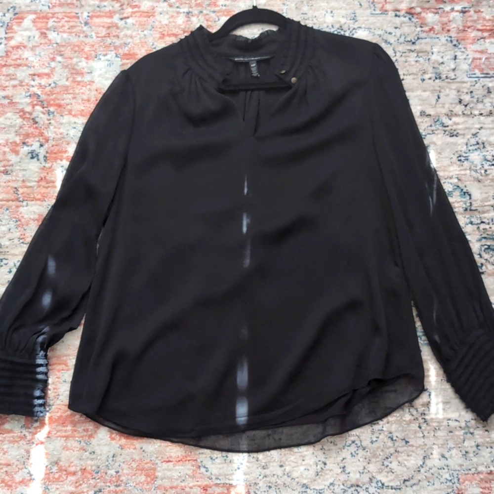WHBM Black Ruffle accent Blouse